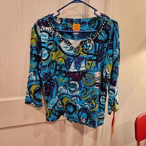 Ruby Rd Large top  95% Algodo Coton  5 %Spandex - pyrplr, black, green, white, b